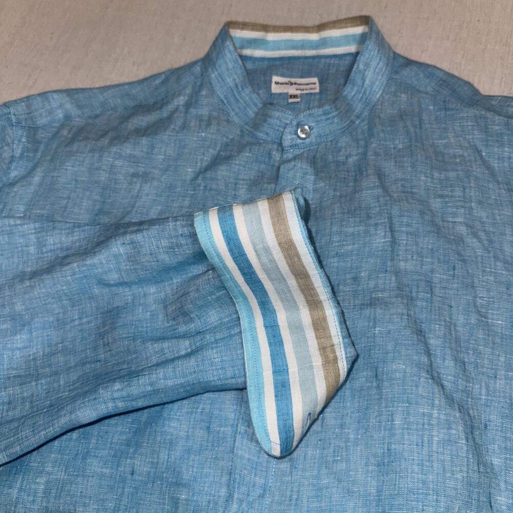 Mario Romano Blue 100% Linen Button Up Made in Italy Women 2XL Missing Button